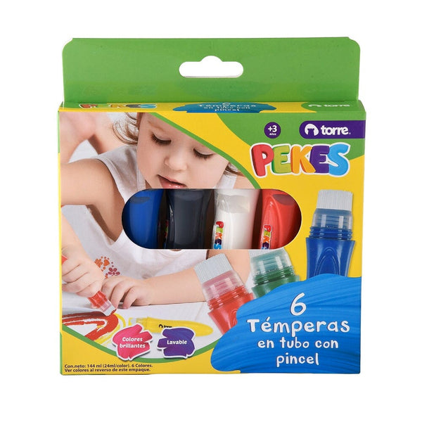 Tempera En Tubo-Pincel 6 Colores Pekes TORRE 