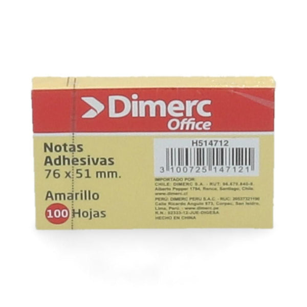 Nota Adhesiva 1 Un X 100 Hojas 5.1 X 7.6 Cm Amarillo 656 Block DIMERC 