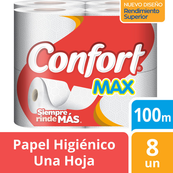 Papel Higienico Hoja Simple 100 Mt 8 Rollos CONFORT 