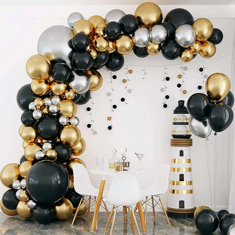 Set Decoracion Negro-Dorado (110 Globos + Accesorios) BIG PARTY 