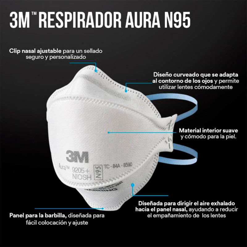 Respirador Aura 9205 (N95) 3 Un CUIDADO PERSONAL Y SALUD 3M 