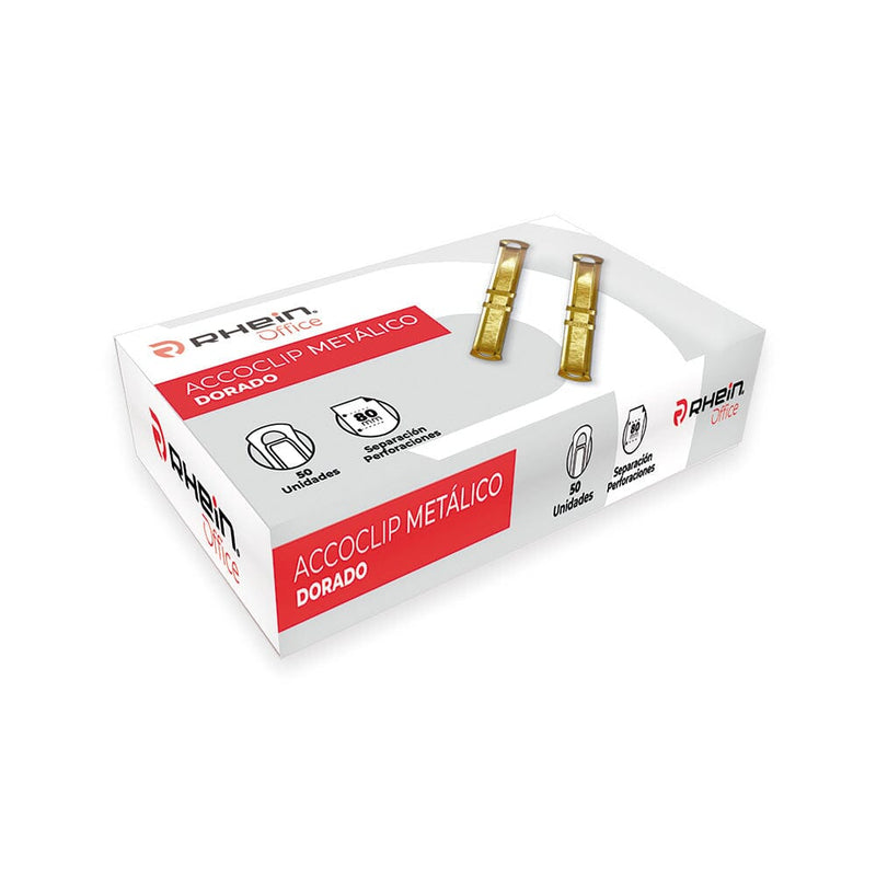 Accoclip Metálico Caja Dorado 50 Unidades OFICINA Y LIBRERIA RHEIN 