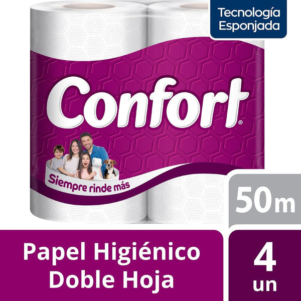Papel Higiénico Doble Hoja 4 Mega Rollos 50 Mt PAPEL TISSUE CONFORT 