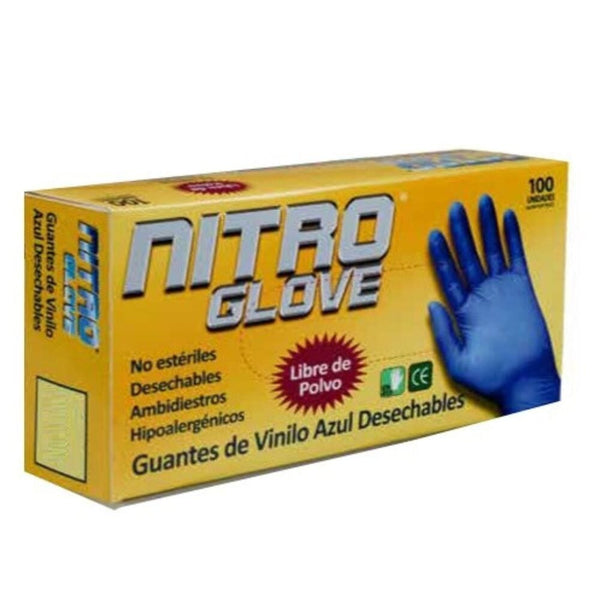 Guante Vinilo Azul Libre De Polvo Talla M 100 Un CUIDADO PERSONAL NITRO GLOVE 