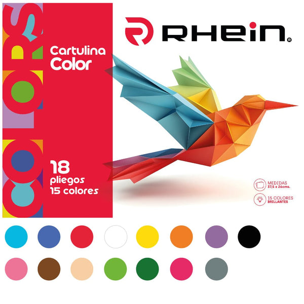 Carpeta Con Papel Cartulina 18 Pliegos 15 Colores OFICINA Y LIBRERIA RHEIN 