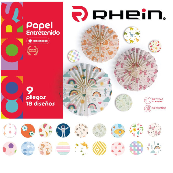 Carpeta Con Papel Entretenido 9 Pliegos 18 Diseños 25X32.5 Cm OFICINA Y LIBRERIA RHEIN 