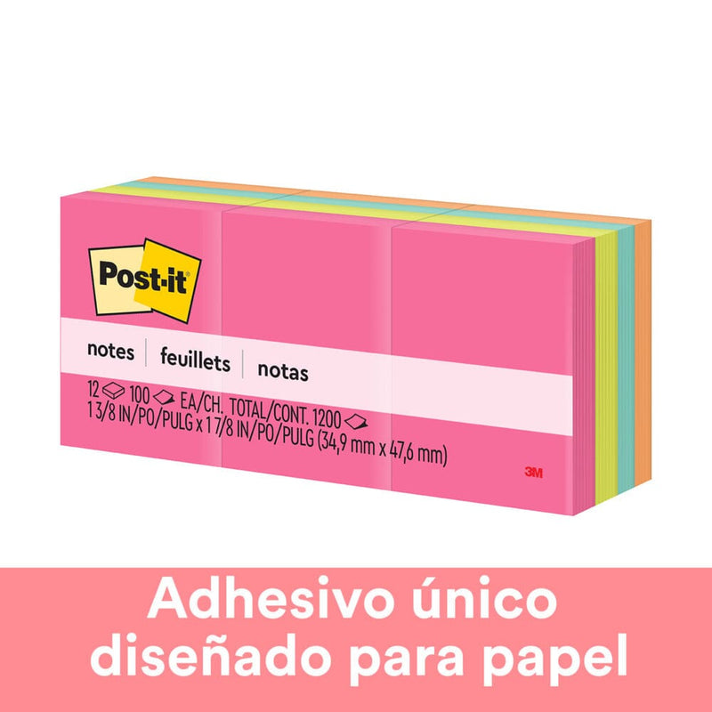 Nota Adhesiva 12 Un X 100 Hojas 3.5 X 4.8 Cm Surtido Neon 653 OFICINA Y LIBRERIA POST IT 