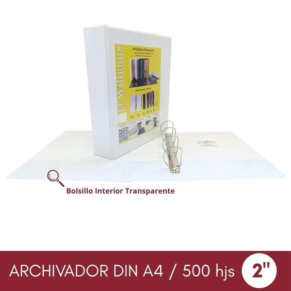 Archivador Catálogo A4 4 Aros 2.0'' Blanco 500 Hojas OFICINA Y LIBRERIA D WILLIAMS 