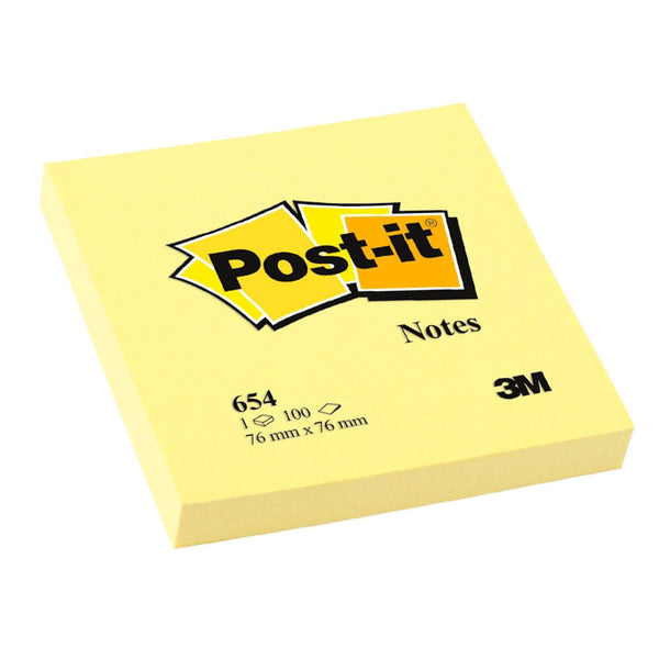 Nota Adhesiva Amarillo 7.6 X 7.6 cm 654 Block 1 Un X 100 Hojas OFICINA Y LIBRERIA 3M 