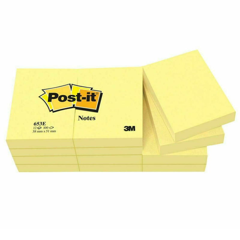 Nota Adhesiva 12 Un X 100 Hojas 3.5 X 4.8 Cm Amarillo 653 OFICINA Y LIBRERIA 3M 