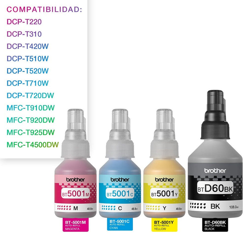 Pack 4 Colores Bt5001 Cmy + Btd60 TECNOLOGÍA BROTHER 