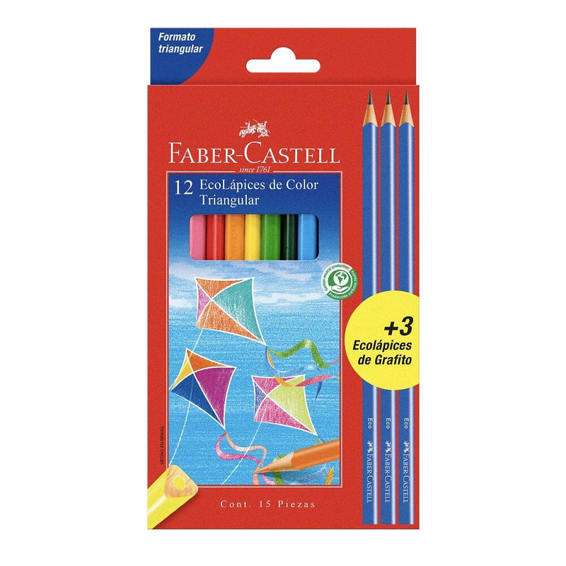 Lápices 12 Colores Triangular +3 Grafito OFICINA Y LIBRERIA FABER CASTELL 