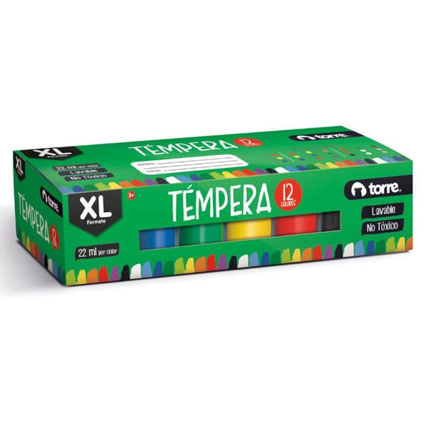 TEMPERA FORMATO XL 22 ML 12 COLORES OFICINA Y LIBRERIA TORRE 
