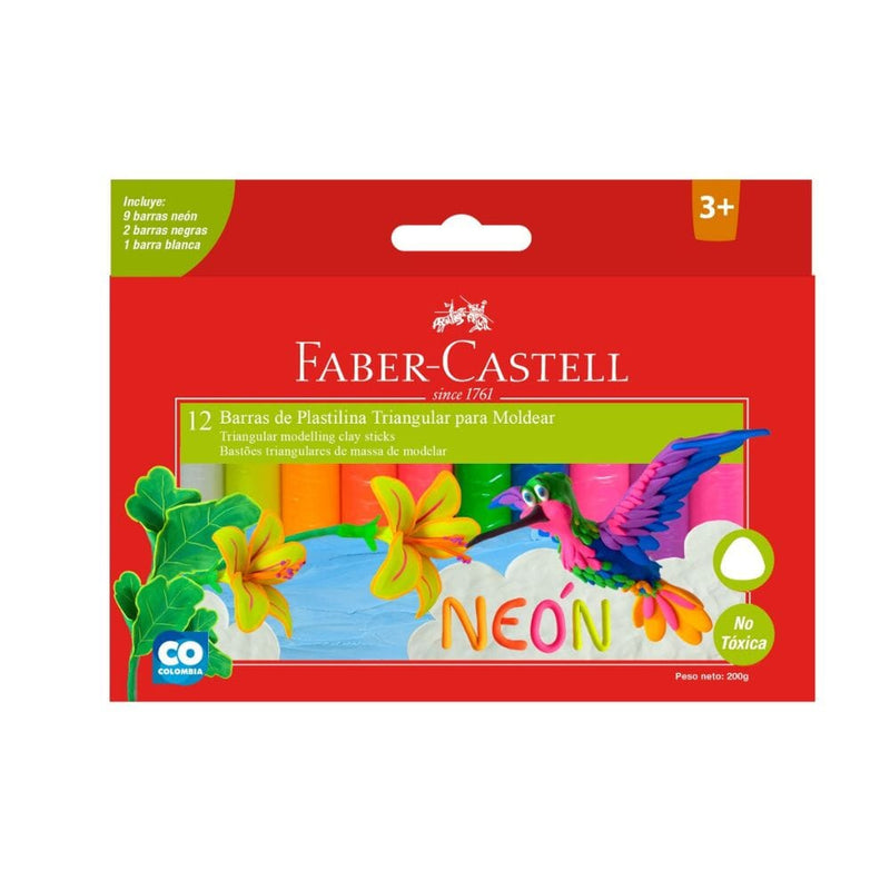 Plasticina 12 Colores Neón OFICINA Y LIBRERÍA FABER CASTELL 