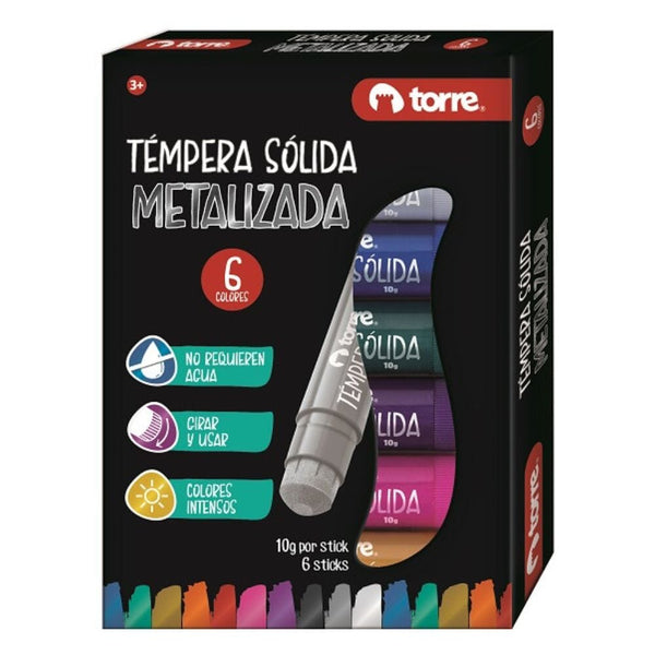 Tempera Solida 6 Colores Metálica OFICINA Y LIBRERIA TORRE 