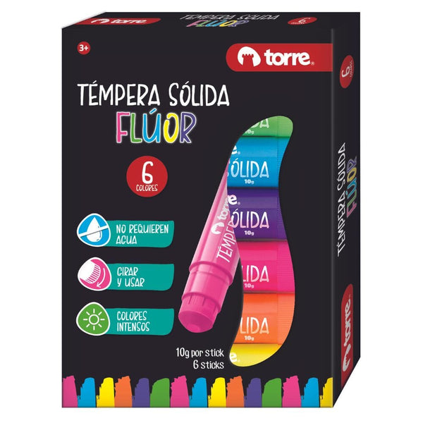 Tempera Solida 6 Colores Flúor OFICINA Y LIBRERIA TORRE 
