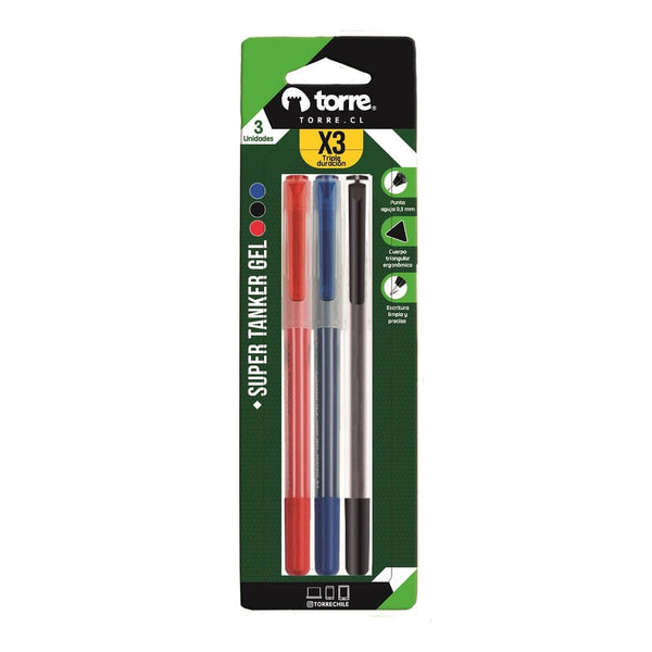 Lápiz Tinta Gel 0.5 Mm Super Tank Set 3 Un OFICINA Y LIBRERIA TORRE 