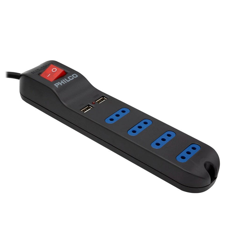 Alargador Múltiple 4+2Usb 1.5 mt Negro Switch TECNOLOGÍA PHILCO 