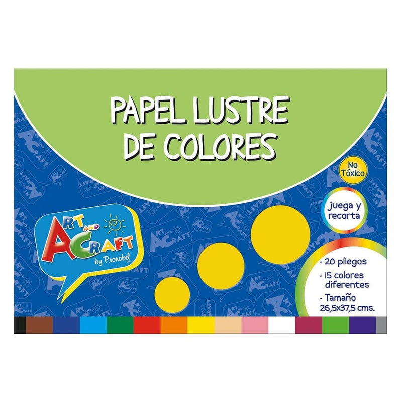 Carpeta Con Papel Lustre 26.5 X 37.5 Cm 20 Hojas 15 Colores OFICINA Y LIBRERIA ART & CRAFT 