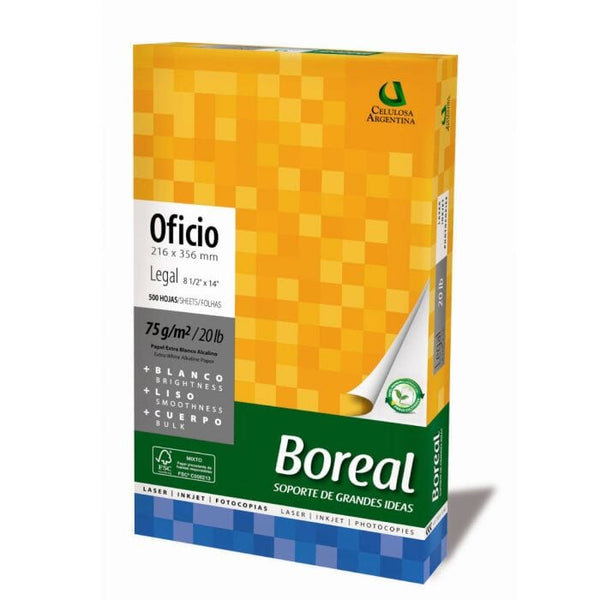 PAPEL FOTOCOPIA OFICIO 75 GR 500 HOJAS OFICINA Y LIBRERIA BOREAL 