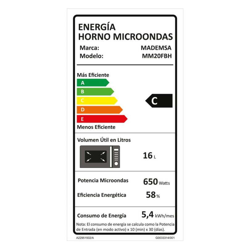 Microondas Mm20Fbh 20 Lt HOGAR MADEMSA 