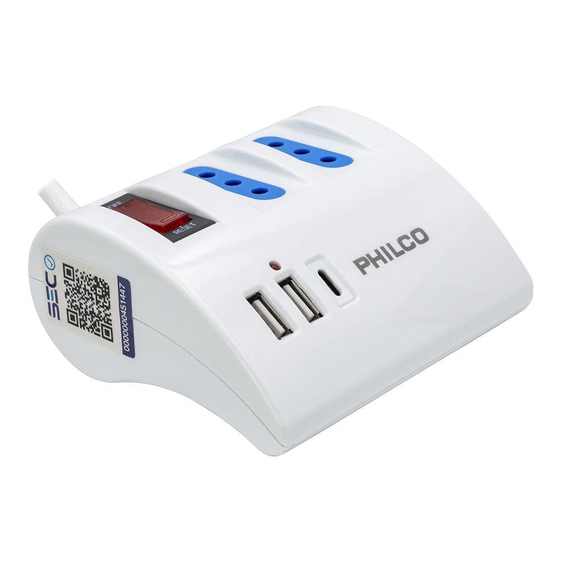 Alargador Multiple 3 + 2Xusb/1Xusbc Blanco PHILCO 