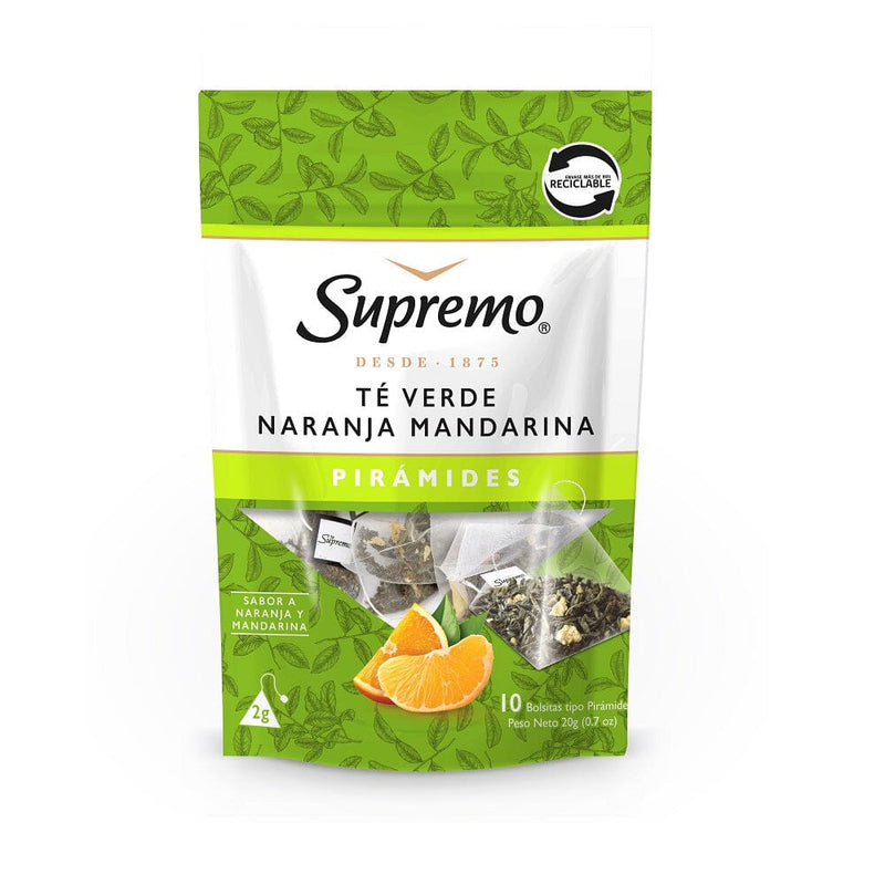 Té Pirámide Verde Naranja Mandarina 10 Bolsas SUPREMO 