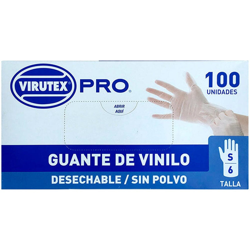 Guante Vinilo Sin Polvo Desechable Incoloro Talla S 100 Un CUIDADO PERSONAL VIRUTEX PRO 