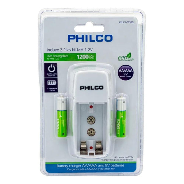 Cargador De Pilas Recargables AA/AAA/9V +2Pilas AAA TECNOLOGÍA PHILCO 