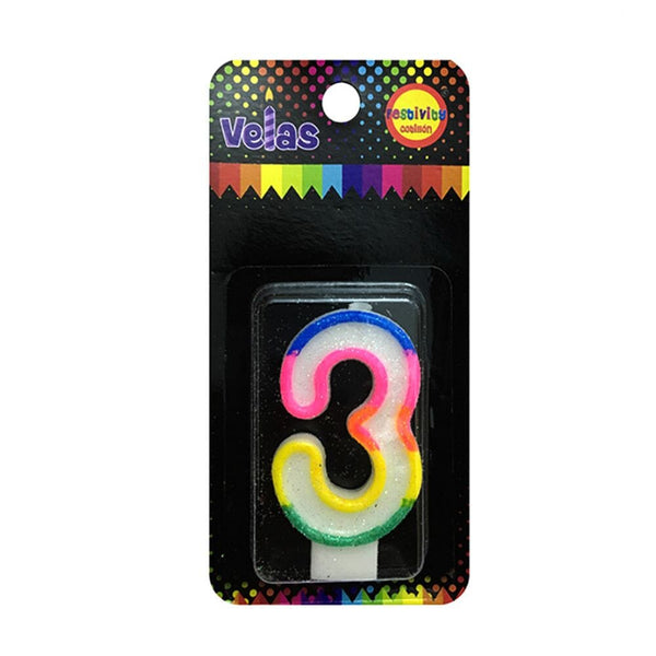 Vela Numeral Glitter Nº 3 X 1 Un COTILLON FECO 