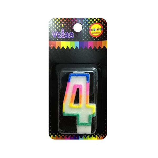 Vela Numeral Glitter Nº 4 X 1 Un COTILLON FECO 