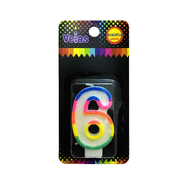 Vela Numeral Glitter Nº 6 X 1 Un COTILLON FECO 