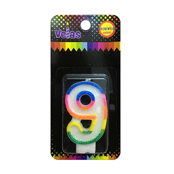 Vela Numeral Glitter Nº 9 X 1 Un COTILLON FECO 