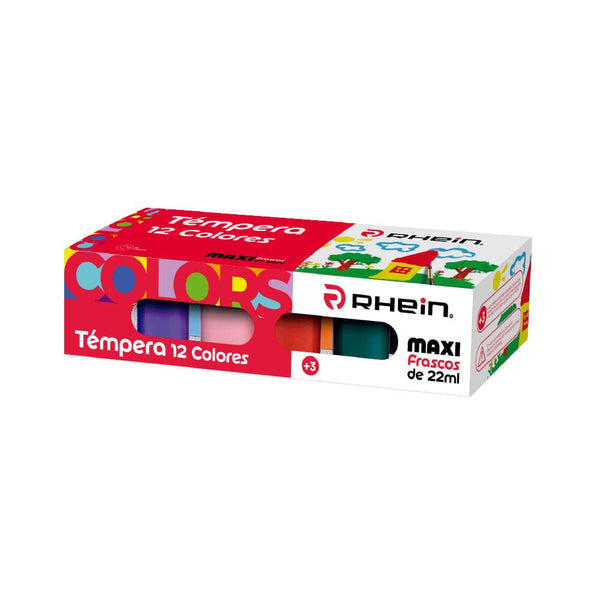 Tempera Formato Xl 22 Ml 12 Colores Lavable OFICINA Y LIBRERIA RHEIN 