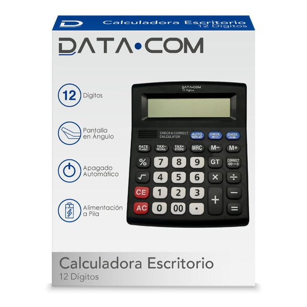 Calculadora Escritorio 12 Dígitos Tecla Correctora Negra OFICINA Y LIBRERIA DATACOM 