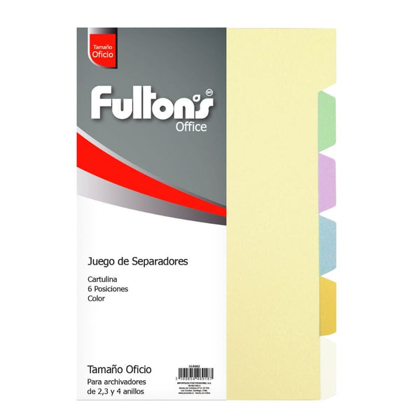Separador Oficio 6 Divisiones Cartulina Colores OFICINA Y LIBRERIA FULTONS 
