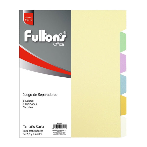 Separador Carta De Cartulina 6 Divisiones 6 Colores OFICINA Y LIBRERIA FULTONS 