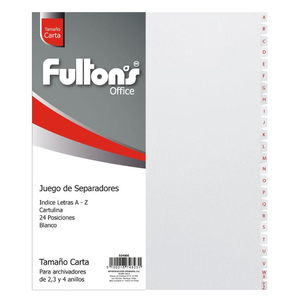 Separador Carta Índice A Z Cartulina OFICINA Y LIBRERIA FULTONS 