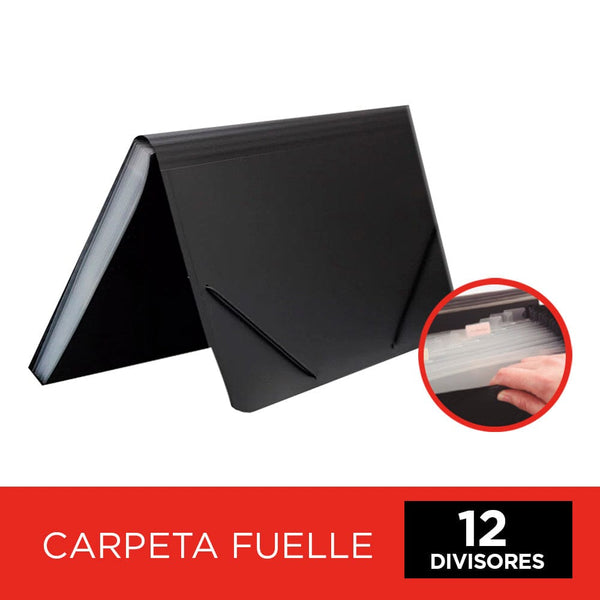 Carpeta Fuelle Con 12 Divisiones Negra OFICINA Y LIBRERIA RHEIN 