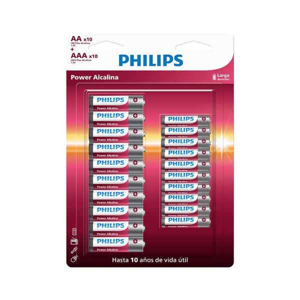 Pila Alcalina Blister Pack AA x10 + AAA X10 TECNOLOGÍA PHILIPS 