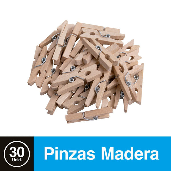 Pinzas Madera Natural 30 Un OFICINA Y LIBRERIA CREATIVE 