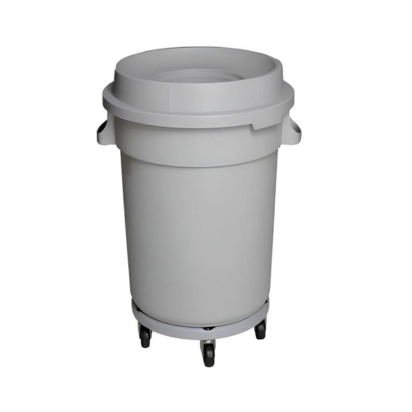 Basurero Plastico Redondo Gris Plataforma Movil Tapa Embudo 100 Lt ASEO Y LIMPIEZA SECOWASH 