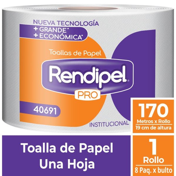 Toalla Papel Jumbo Hoja Simple Rollo 170 Mt ASEO Y LIMPIEZA RENDIPEL PRO 