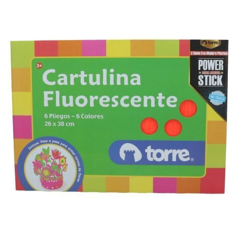 Carpeta Con Papel Cartulina Fluorescente 26 X 38 cm 6 Pliegos 6 Colores OFICINA Y LIBRERIA TORRE 
