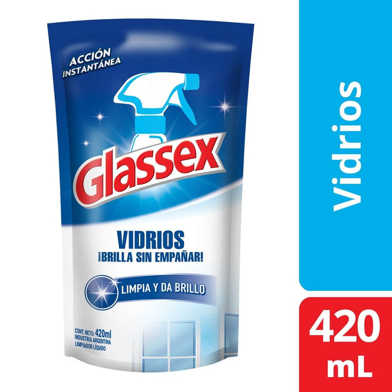 Limpia Vidrios Recarga Económica Doypack 420 ml ASEO Y LIMPIEZA GLASSEX 