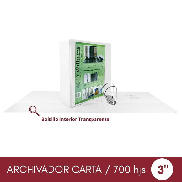 Archivador Catálogo Carta 2 Aros 3.0'' Blanco OFICINA Y LIBRERIA D WILLIAMS 