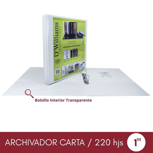 Archivador Catálogo Carta 2 Aros 1.0'' Blanco 250 Hojas OFICINA Y LIBRERIA D WILLIAMS 