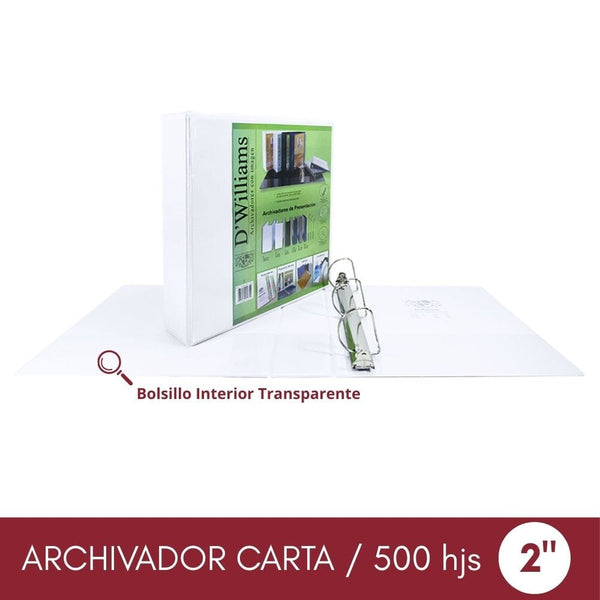 Archivador Catálogo Carta 3 Aros 2.0'' Blanco 520 Hojas OFICINA Y LIBRERIA D WILLIAMS 