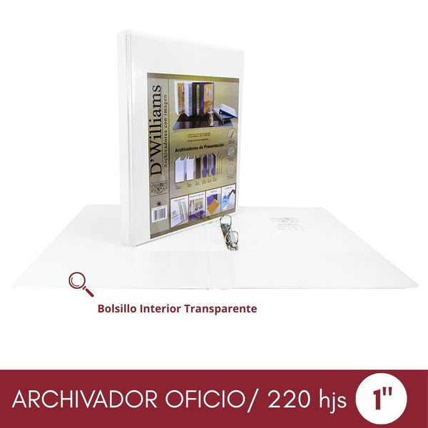Archivador Catálogo Oficio 2 Aros 1.0'' Blanco 250 Hojas OFICINA Y LIBRERIA D WILLIAMS 