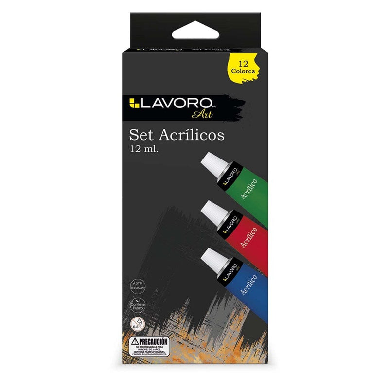 Pintura Acrílica 12 Colores 12 Ml OFICINA Y LIBRERIA LAVORO 